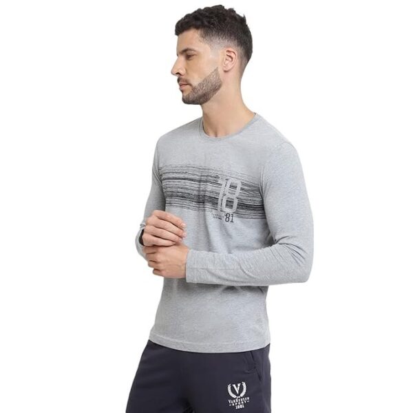 Van Heusen Men Athleisure Regular Fit T-Shirt - Cotton Rich - Crew Neck, Long Sleeve, Printed