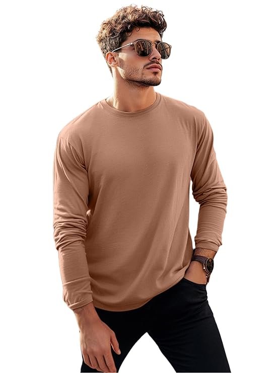 Veirdo® Pure Cotton Round Neck Regular Fit Solid Full Sleeve T-Shirt for Men & Boys (Available in Black, Cork, Green, Maroon, Navy, Swanwhite & White Color)