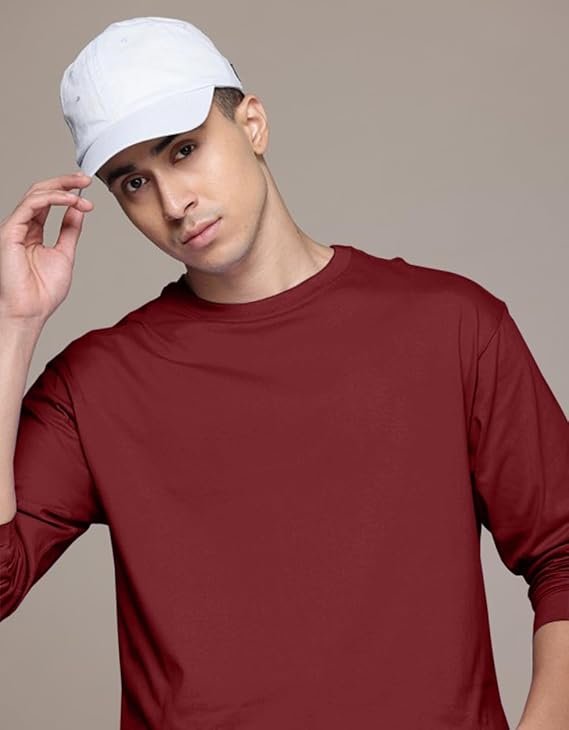 Veirdo® Pure Cotton Round Neck Regular Fit Solid Full Sleeve T-Shirt for Men & Boys (Available in Black, Cork, Green, Maroon, Navy, Swanwhite & White Color)