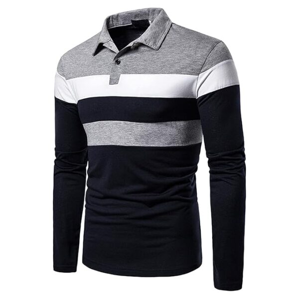 yayay Men’s Casual Shirt Long Sleeve Slim Fit Shirts Contrast Color Patchwork T-Shirts Cotton Tops (Pack Of 2))